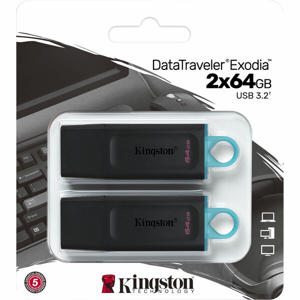 KINGSTON DataTraveler Exodia 64GB USB 3.2 Gen 1 2-Pack - Flash Drive