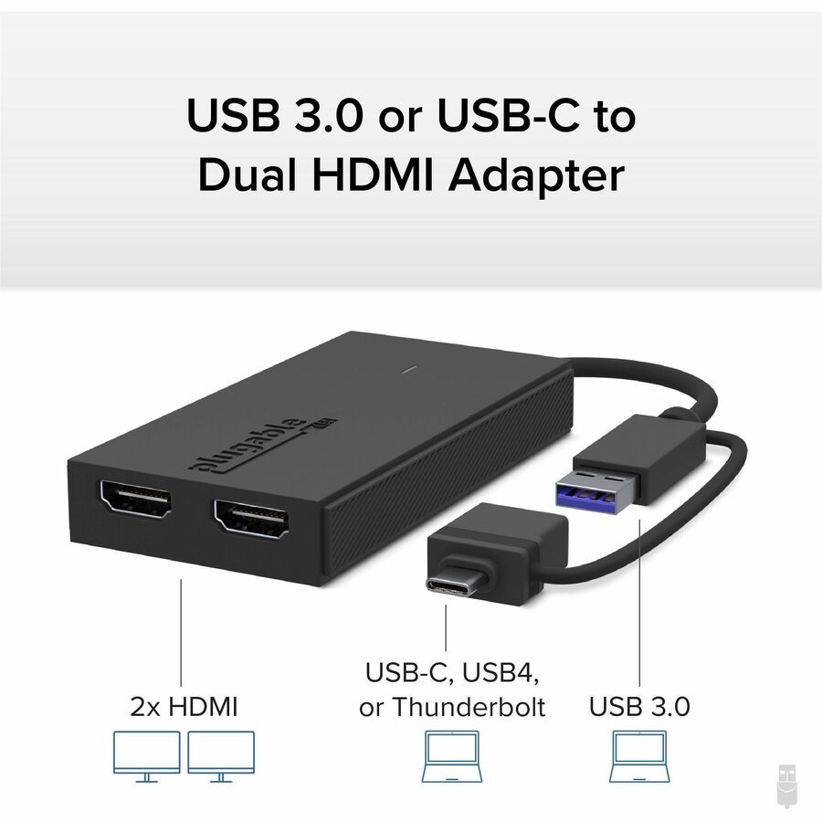 Plugable Dual Monitor Adapter for M1/M2/M3/M4 macOS Systems, Windows, ChromeOS. Broad Compatibility