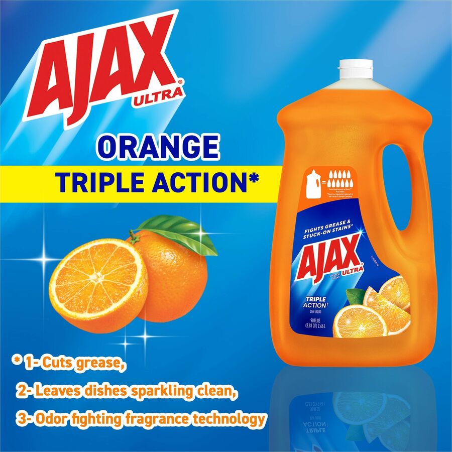 AJAX Triple Action Dish Soap - 90 fl oz (2.8 quart) - Orange Scent - 4 / Carton - Pleasant Scent, Phosphate-free, Kosher-free - Orange