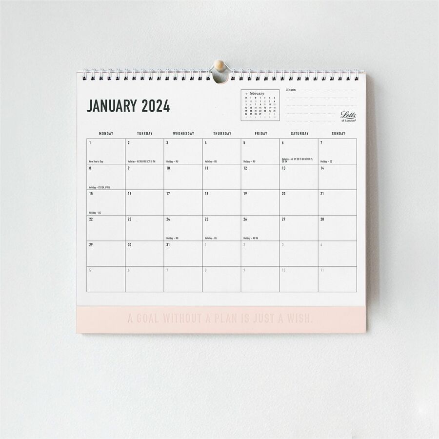 Blueline Letts Monthly Wall Calendar - Monthly - 12 Month - January 2024 till December 2024 - Wall Calendars - BLIC082350