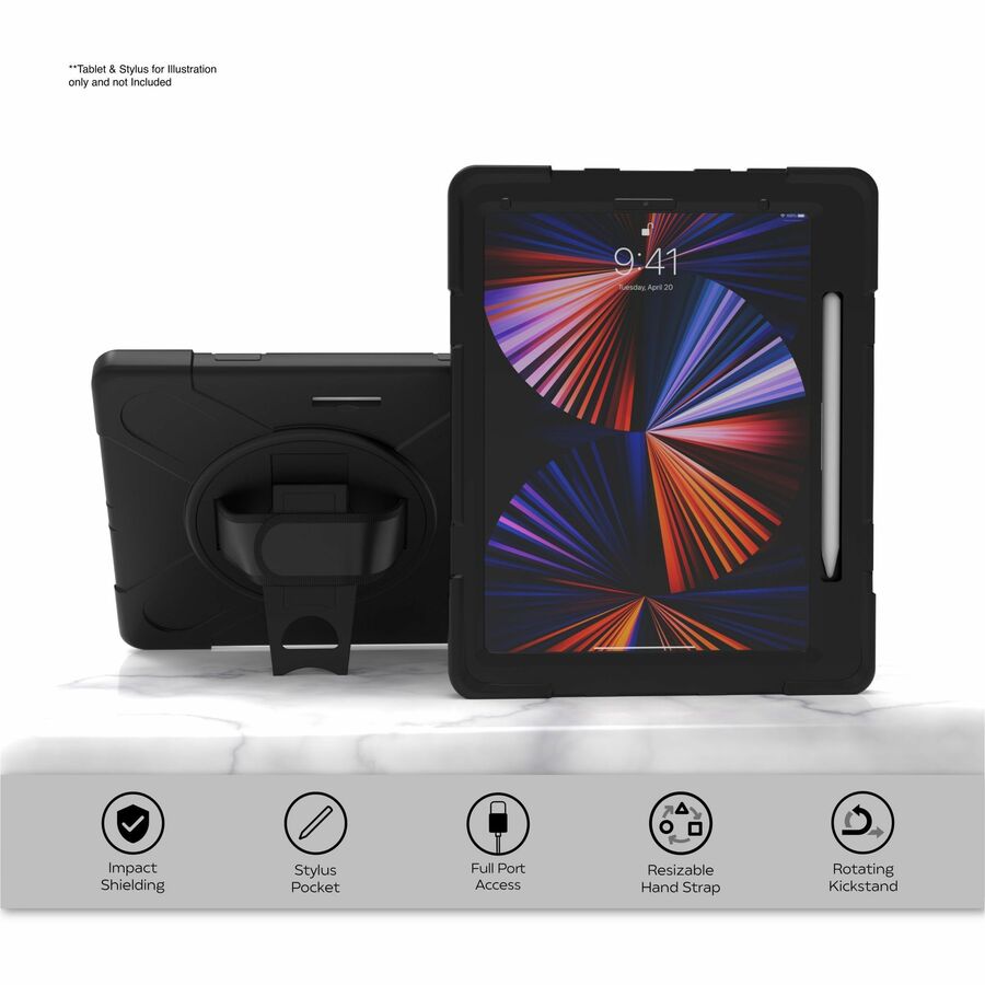 CTA Digital Protective Case with Built-in Kick Stand and Hand Strap for iPad 12.9