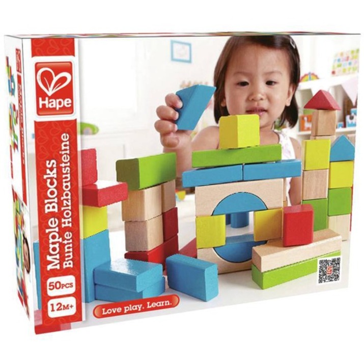 Hape Maple Blocks - Skill Learning: Building, Discovery, Color/Shape, Sorting, Engineering & Construction, Imagination, Eye-hand Coordination, Motor Skills - 12 Month & Up - 50 Pieces - Blue - Blocks & Construction - HAPE0409