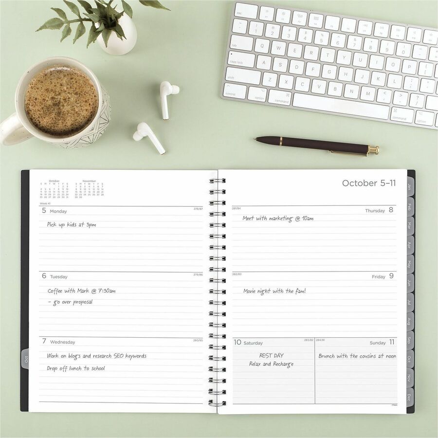 Mead Basic Weekly Monthly Planner, Black, Large, 8 1/2" x 11" - Large - Weekly, Monthly - 15 Month - October 2025 to December 2026 - 1 Week, 1 Month Double Page Layout - 8 1/2" x 11" Sheet Size - Twin Wire - Black - Poly - Black Cover - 1 Each