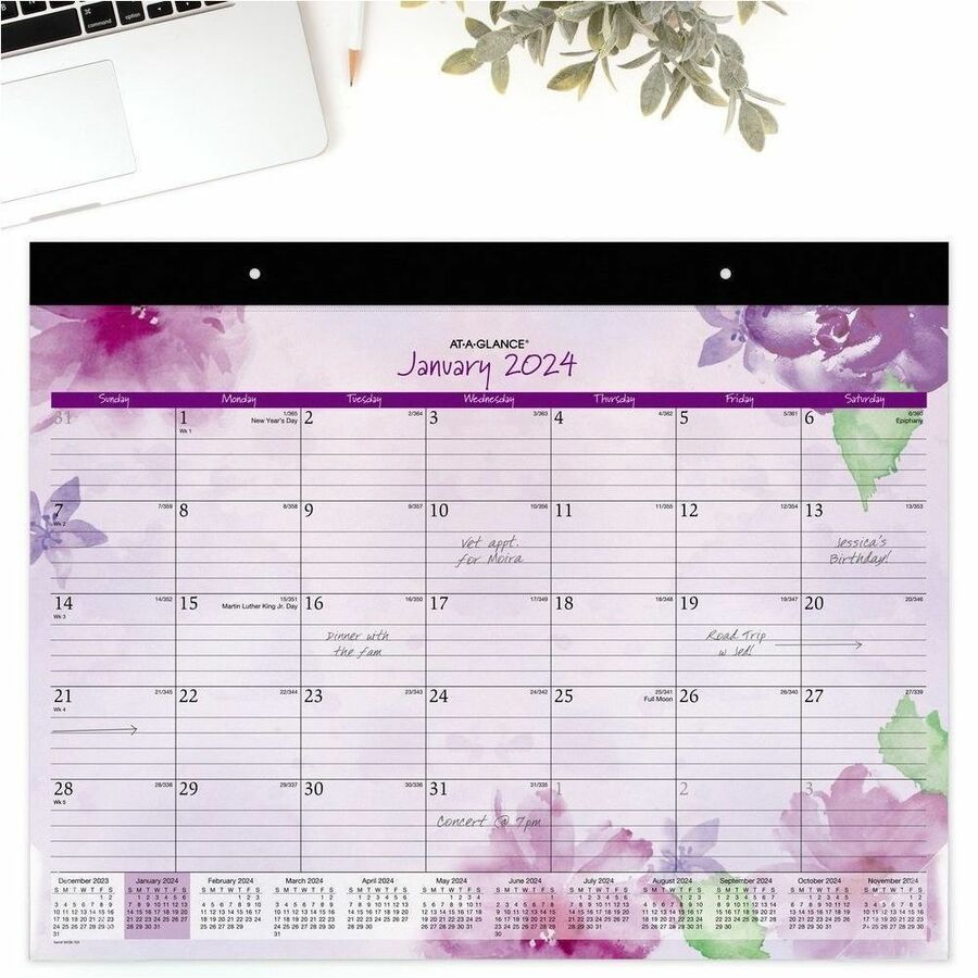 At-A-Glance Beautiful Day 2025 Monthly Desk Pad Calendar, Standard, 21 3/4" x 17" - Standard - Julian Dates - Monthly - 12 Month - January 2025 to December 2025 - 1 Month Single Page Layout - 21 3/4" x 17" Sheet Size - White Sheet - 2 x Holes - Headband -