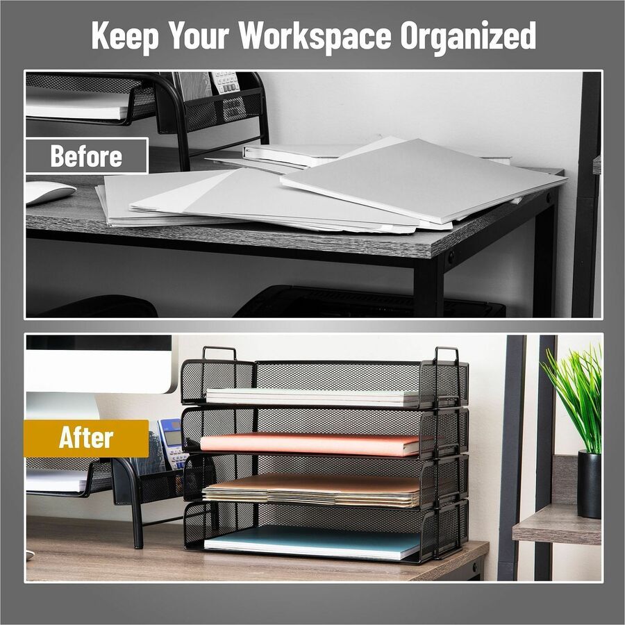 Mind Reader Tiered Stackable Paper Trays - 4 Tier(s) - 11.25" Height x 9.75" Width x 13.25" Depth - Desktop - Stackable - Stackable, Lightweight, Portable, Sturdy, Easy to Clean, Durable - Black - Metal, Steel Mesh - 1 Each