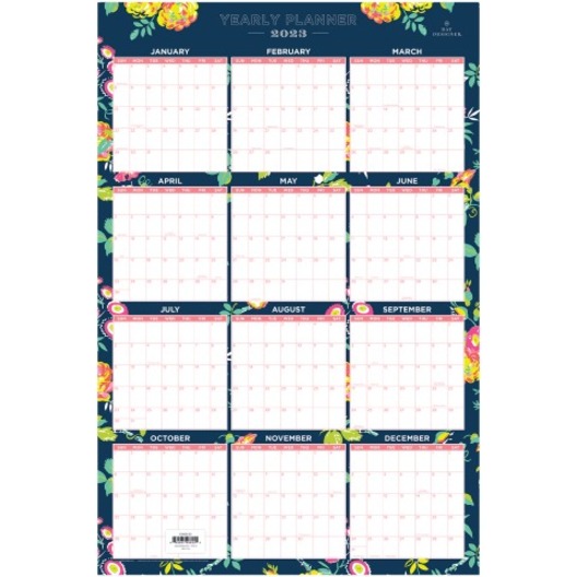Day Designer Laminated Monthly Wall Calendar, 36” x 24”, Peyton Navy