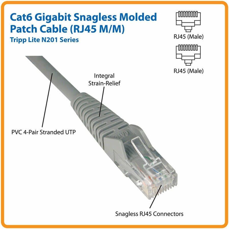 Tripp Lite by Eaton Cat6 Gigabit Snagless Molded (UTP) Ethernet Cable (RJ45 M/M) PoE Black 25 ft. (7.62 m)
