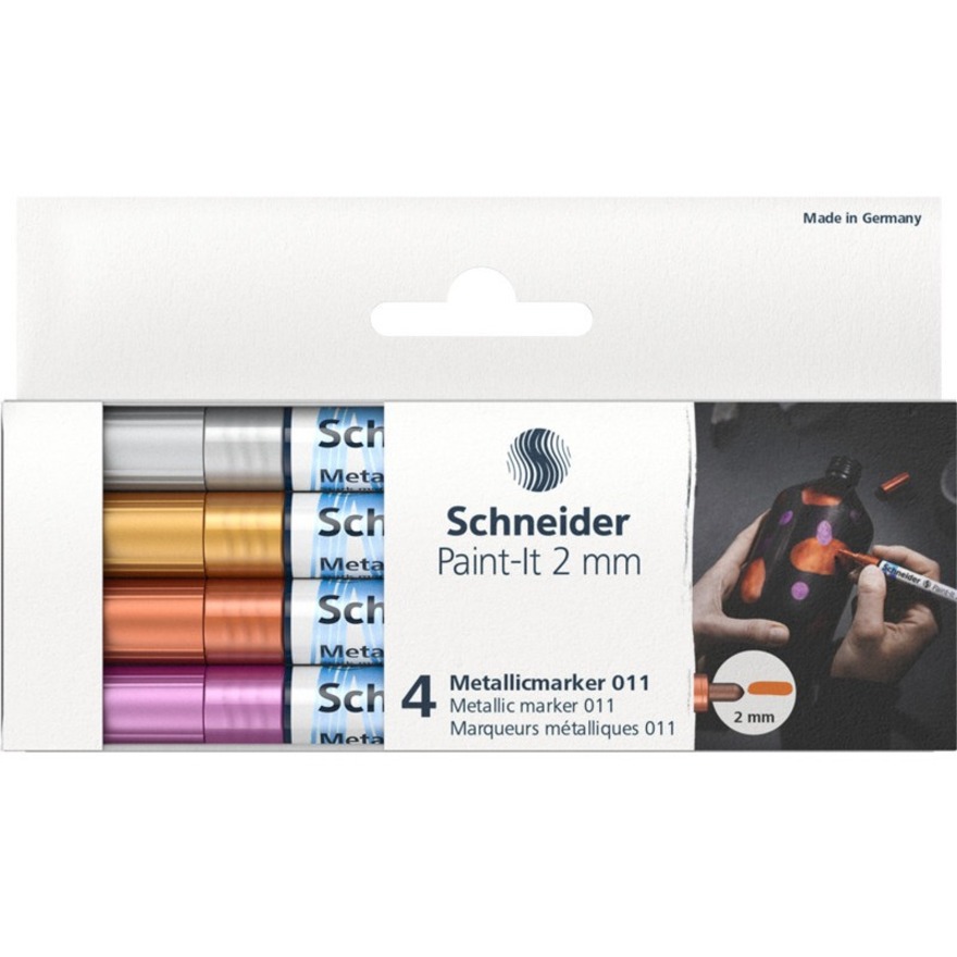 Schneider Paint-It 011 Paint Market - Fine Marker Point - Silver Metallic, Gold Metallic, Metallic Violet, Metallic Copper Pigment-based Ink - 4 / Pack - Art Markers - RSML01111501