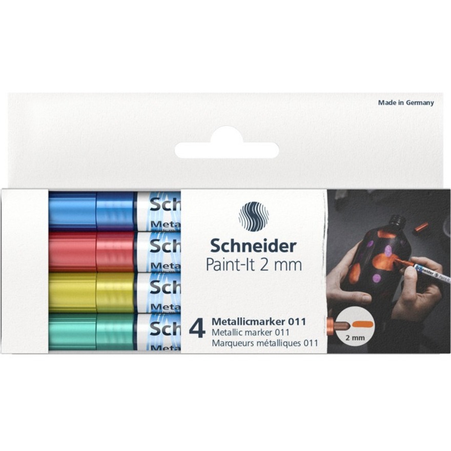 Schneider Paint-It 011 Paint Market - Metallic Blue, Red Metallic, Metallic Yellow, Metallic Green Pigment-based Ink - 4 / Pack - Art Markers - RSML01111502