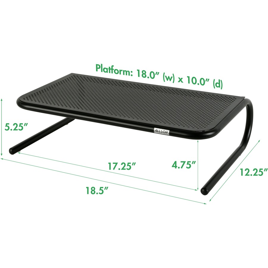 Allsop Large Metal Monitor Stand - 5.3" Height x 18.5" Width x 12.3" Depth - Powder Coated - Metal, Steel - Black