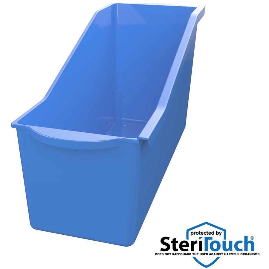 Deflecto Antimicrobial Kids Book Bin - 7.4" Height x 14.2" Width x 5.3" Depth - Antimicrobial, Lightweight, Portable, Mold Resistant, Mildew Resistant, Stackable, Handle - Blue - Polypropylene - 1 Each