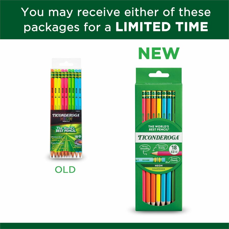 Ticonderoga No 2 Colored Pencils, Presharpened, Assorted Neon