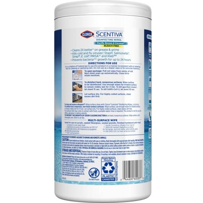 Clorox Scentiva Disinfecting Wipes Pacific Breeze & Coconut Cleaning Wipes The Clorox Company