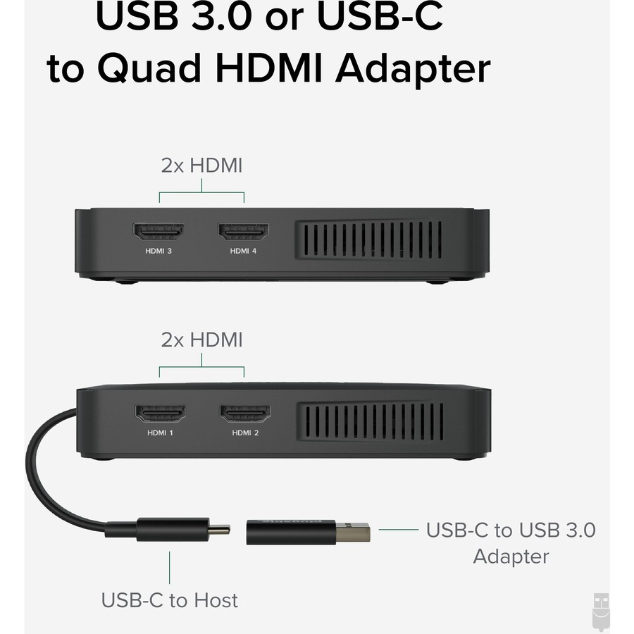 Plugable USB 3.0 or USB C to HDMI Adapter Extends to 4x Monitors, Compatible with Windows and Mac