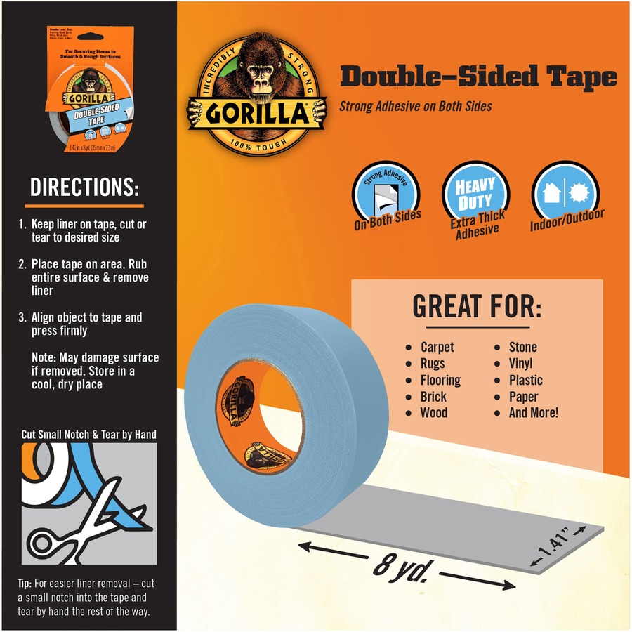 Gorilla Double-Sided Tape - 24 ft Length x 1.40" Width - 1 Roll - Gray