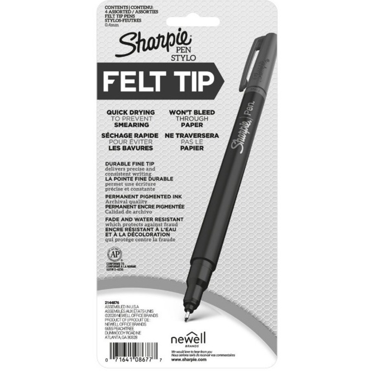 Sharpie Porous Point Pen - Fine Pen Point - 0.4 mm Pen Point Size - Black, Blue, Red, Green Water Based Ink - Plastic Barrel - 4 / Pack - Felt-tip/Porous Point Pens - SAN1924214