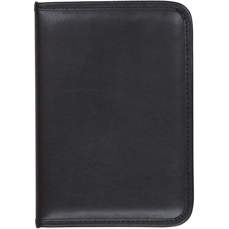 Samsill Pad Folio - 4 Internal Pocket(s) - Synthetic Leather, Polyvinyl Chloride (PVC) - Black - Padded, Stitched, Pen Loop, Notepad, Document Pocket, Business Card Holder, Refillable - 0% Recycled - 1 Each