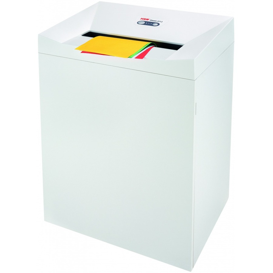 HSM Classic 411.2 - 1/32" x 3/16" + External Autom. Oiler - Continuous Shredder - Particle Cut - 10 Per Pass - for shredding Paper, Staples, Paper Clip - 0.031" x 0.188" Shred Size - P-7/F-3 - 15.75" Throat - 38.60 gal Wastebin Capacity - Light Gray