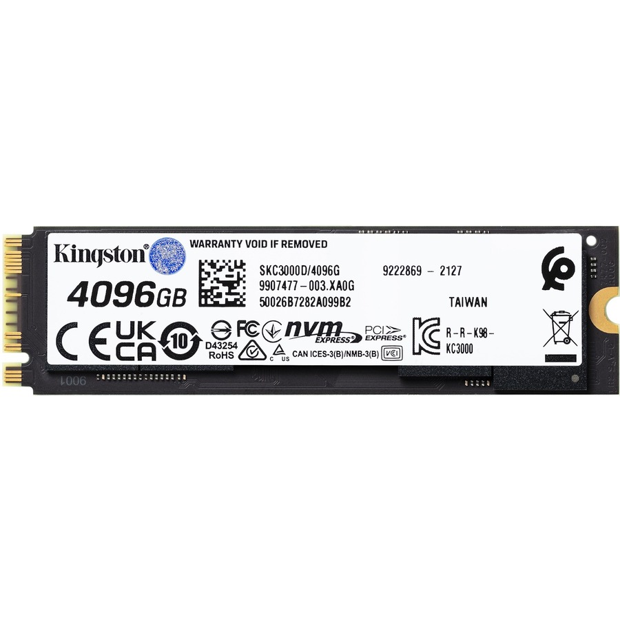 Kingston KC3000 4 TB Solid State Drive - M.2 2280 Internal - PCI Express NVMe (PCI Express NVMe 4.0 x4) - Black - Desktop PC, Notebook Device Supported - 3276.80 TB TBW - 7000 MB/s Maximum Read Transfer Rate - 5 Year Warranty = KIN831315