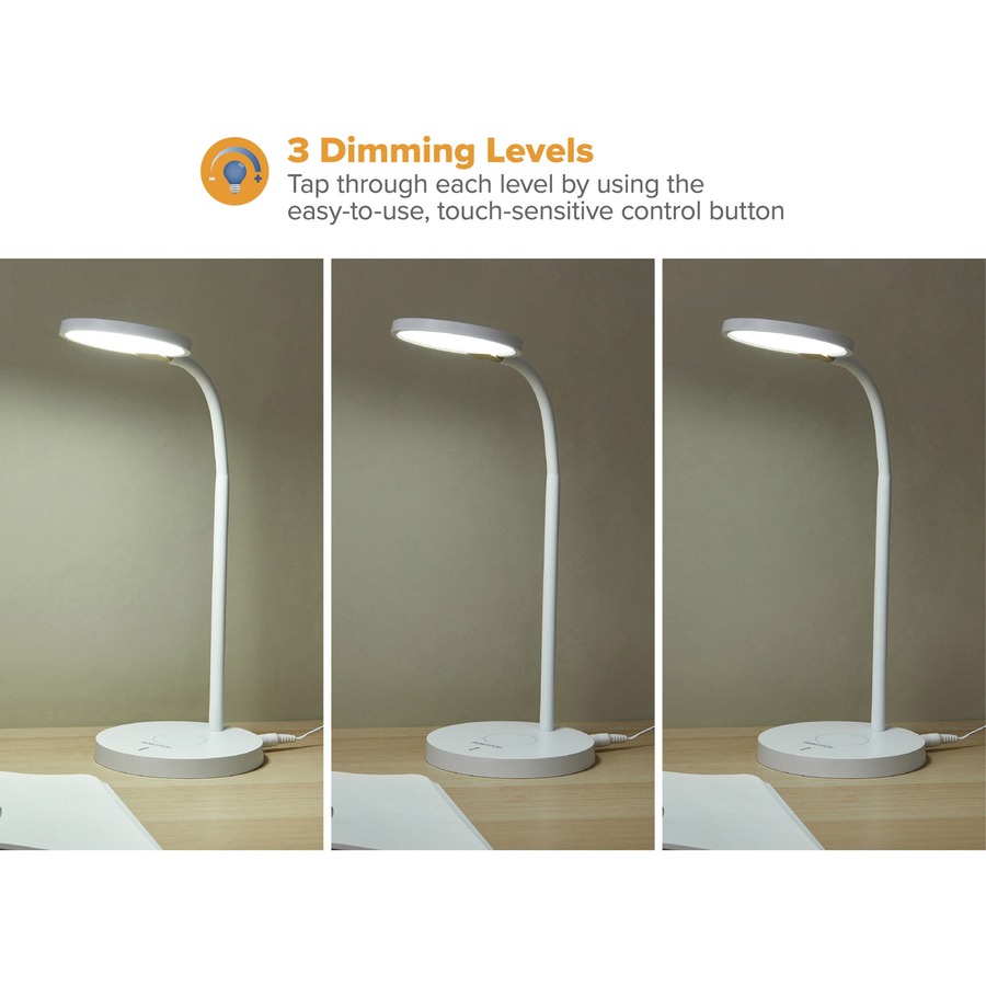 Bostitch Qi Wireless Charging LED Desk Lamp White - LED Bulb - Adjustable Brightness, Flexible, Touch Sensitive Control Panel, Dimmable, Glare-free Light, Flicker-free, Adjustable Head, Qi Wireless Charging - Desk Mountable - White - for Home, Smartphone,