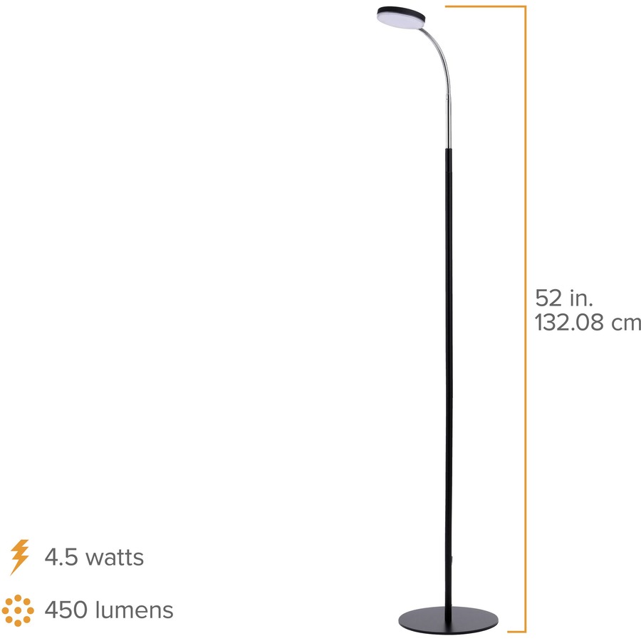 Bostitch Adjustable LED Floor Lamp - 52" Height - 4.50 W LED Bulb - Flexible Neck, Adjustable Head, Flicker-free, Glare-free Light, Weighted Base - Floor-mountable - Black - for Reading, Room, Office