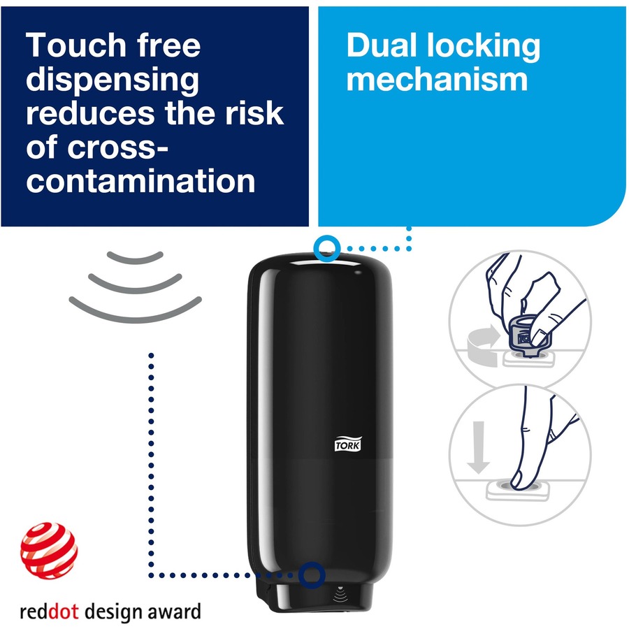 TORK Foam Skincare Auto Dispenser w/Sensor - Automatic - Hygienic, Lockable, Wall Mountable, Touch-free, Refill Indicator - Black - 4 / Carton