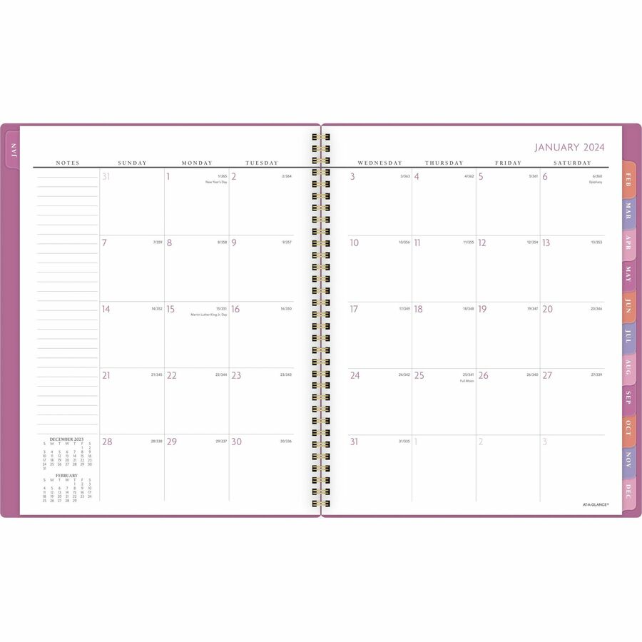 At-A-Glance Badge Weekly/Monthly Planner - Large Size - Weekly, Monthly - 13 Month - January 2024 - January 2025 - 8 1/2" x 11" Sheet Size - Twin Wire - Purple, White - Paper - Bleed Resistant, Dated Planning Page, Reference Calendar, Durable, Flexible, D