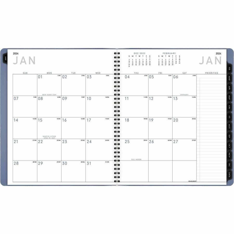At-A-Glance Contemporary Monthly Planner - Large Size - Monthly - 12 Month - January 2024 - March 2025 - 2 Month Double Page Layout - 9" x 11" Sheet Size - Twin Wire - Slate Blue - Paper - Dated Planning Page, Bleed Resistant, Tabbed, Unruled Daily Block,