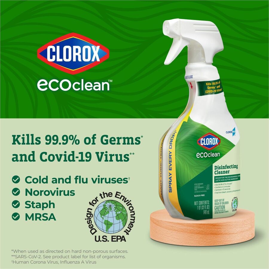 CloroxPro™ EcoClean Disinfecting Cleaner Refill - Ready-To-Use - 128 fl oz (4 quart) - 4 / Carton - Disinfectant, Bleach-free, Alcohol-free, Phosphate-free - Green, White