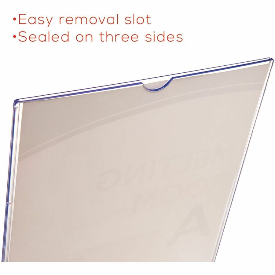 Deflecto Superior Image Slanted Sign Holders - 12 / Carton - 8.5" Width x 11" Height x 3.5" Depth - L-shaped Shape - Top Loading, Durable - Polystyrene - Clear