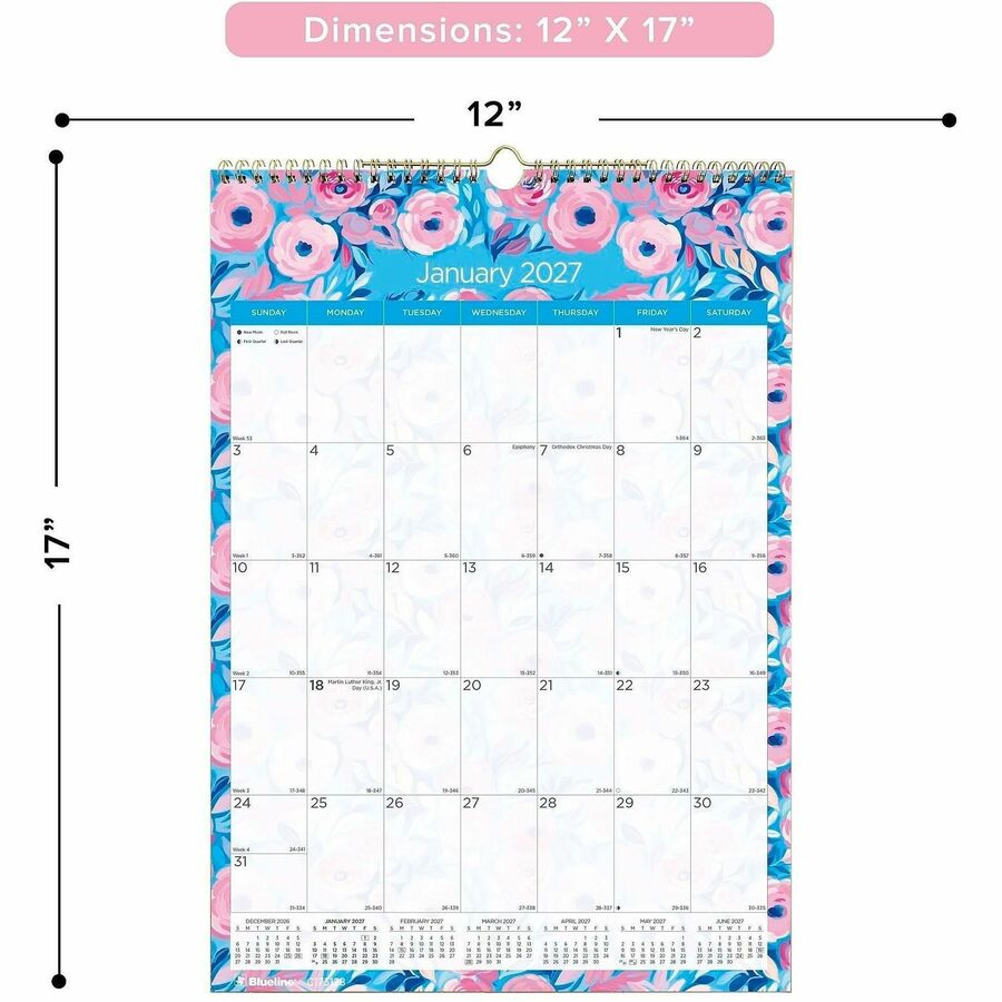 Picture of Blueline Abstract Floral Monthly Wall Calendar
