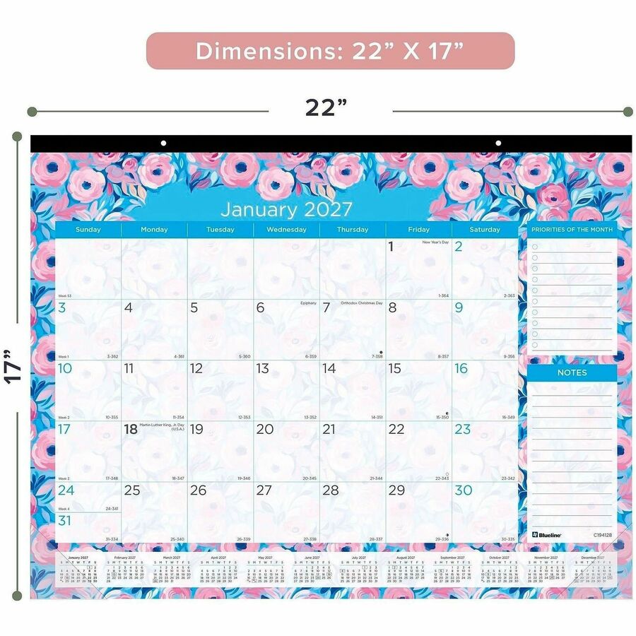 Picture of Blueline Abstract Floral Monthly Desk Pad