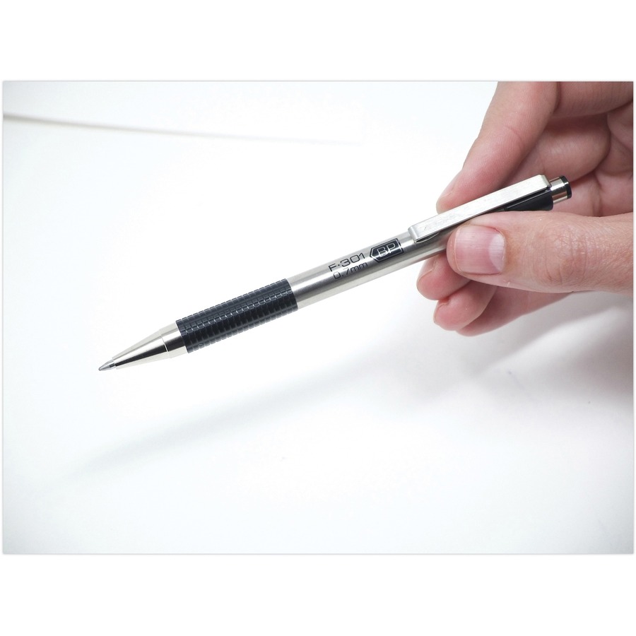 Zebra Pen BCA F-301 Stainless Steel Ballpoint Pens - Fine Pen Point - 0.7 mm Pen Point Size - Refillable - Retractable - Black - Stainless Steel Stainless Steel Barrel - Ballpoint Retractable Pens - ZEB27110