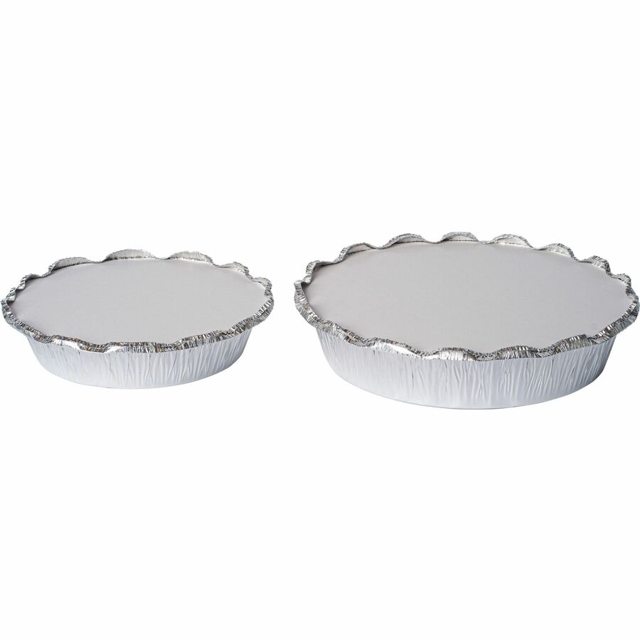 BluTable 7" Round Foil Pan Flat Board Lids - Round - 500 / Carton - White, Silver