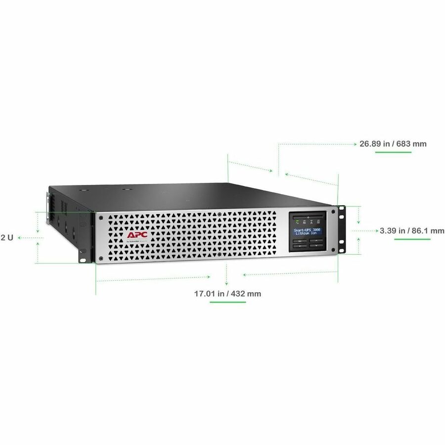 APC Smart-UPS, Line Interactive, 3kVA, Lithium-ion, Rackmount 2U, 120V, 1x NEMA L5-30R+6x NEMA 5-20R outlets, SmartConnect Port+SmartSlot, AVR, LCD