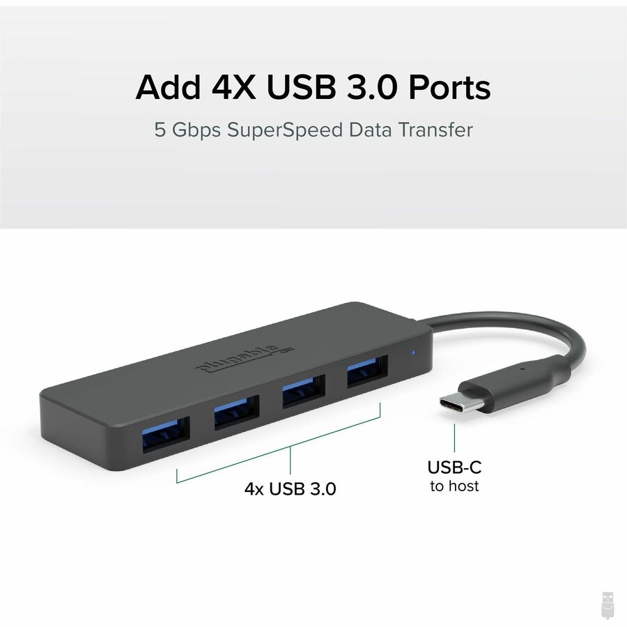 Plugable USB C to USB Adapter Hub, 4 Port USB 3.0 Hub, USB Splitter for Laptop