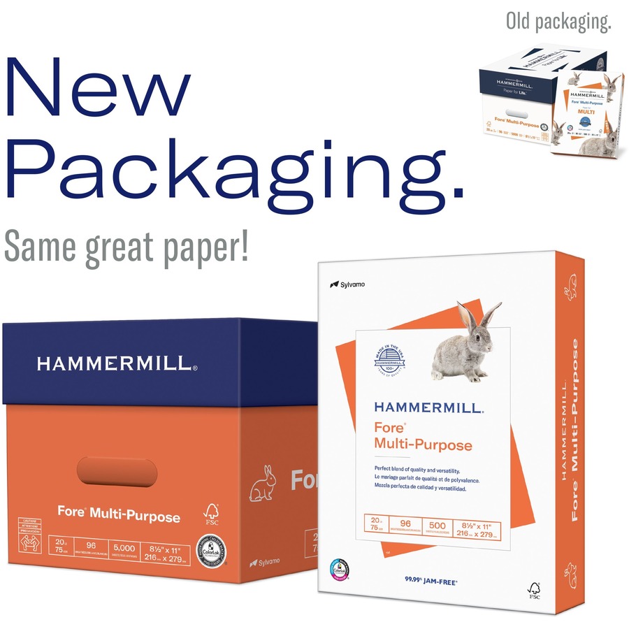 Hammermill Paper for Multi 8.5x11 Laser, Inkjet Copy & Multipurpose Paper - White - 96 Brightness - Letter - 8 1/2" x 11" - 20 lb Basis Weight - FSC - Copy & Multi-use White Paper - HAM103267