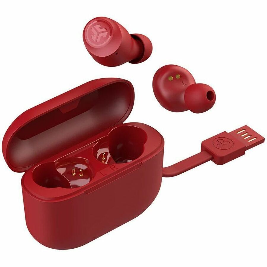 JLab Go Air Pop true wireless earbuds in rose with charging case — alternate view 1