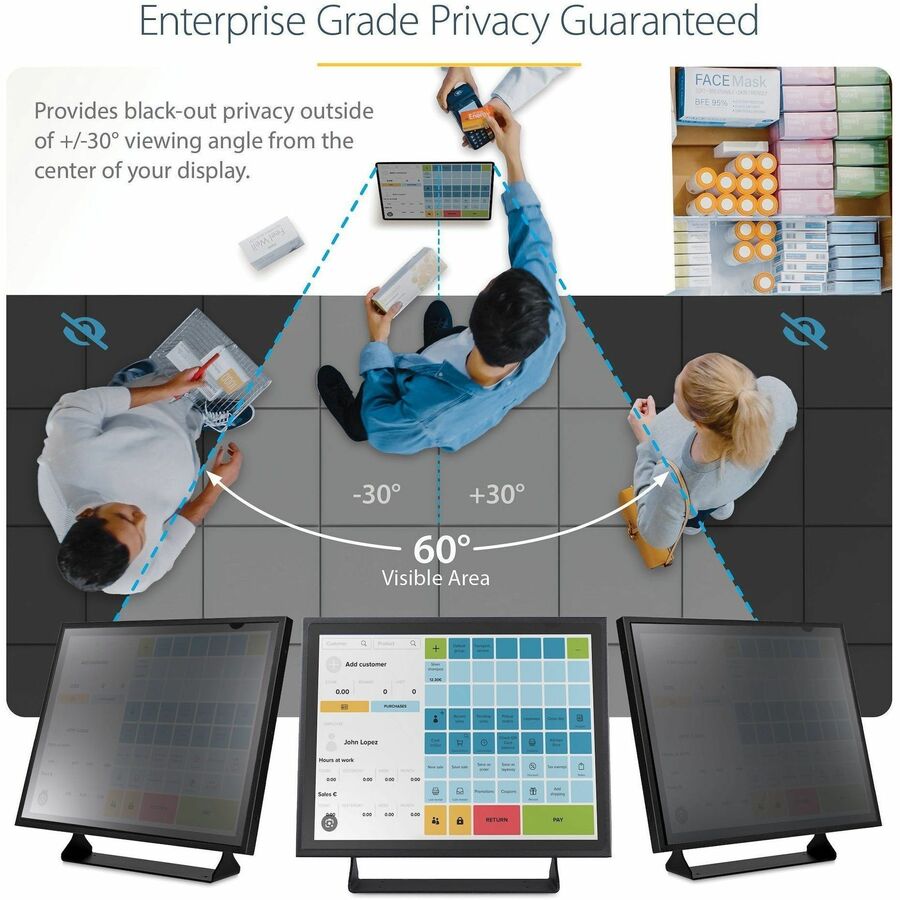 StarTech 19-inch 5:4 Computer Monitor Privacy Filter, Anti-Glare Privacy Screen w/51% Blue Light Reduction, +/- 30 deg. View Angle
