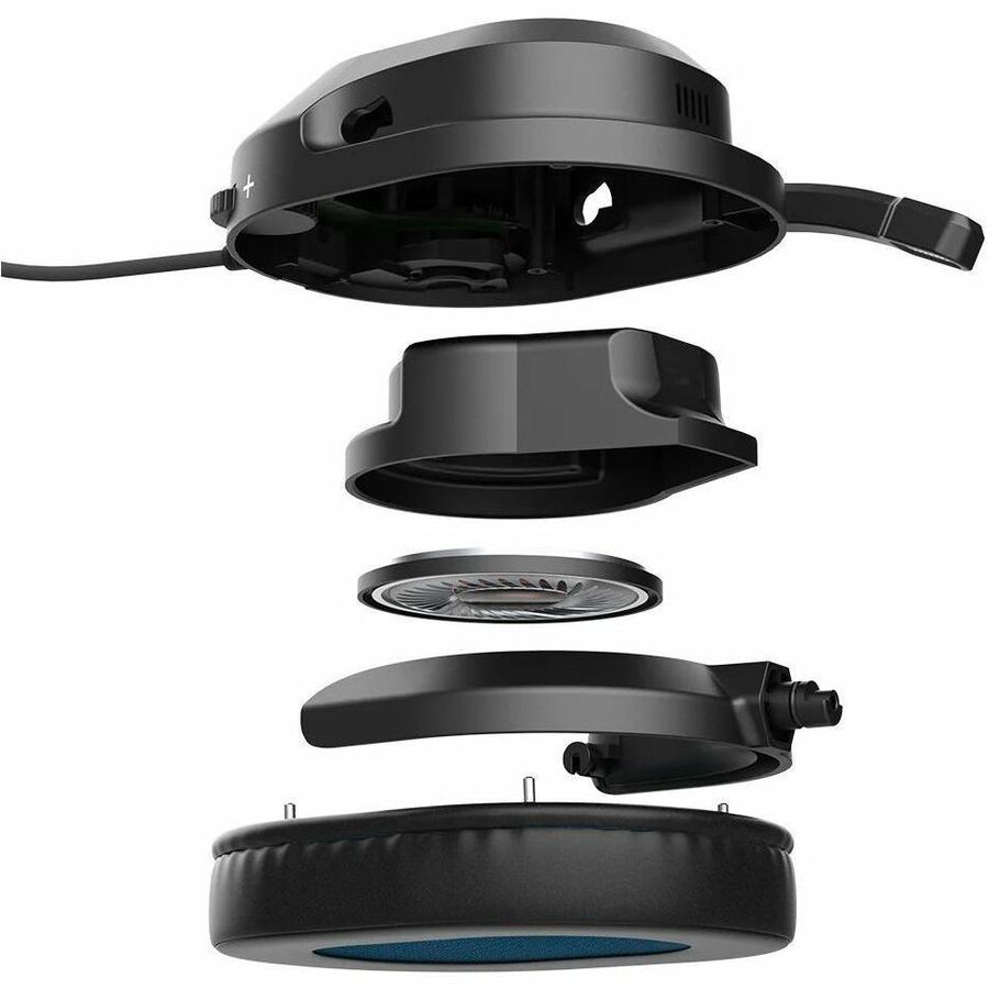 JLab Audio NIGHTFALL over-ear wired gaming headset in black with boom microphone — alternate view 1