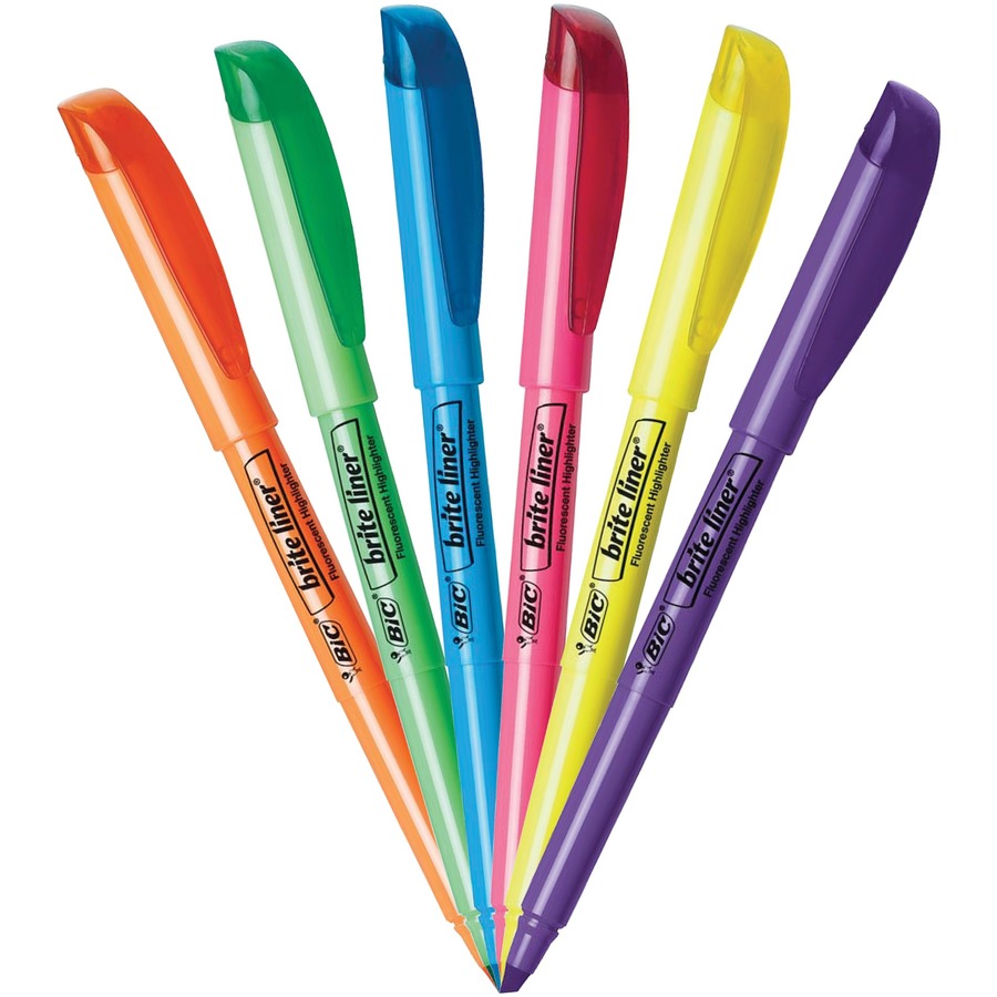 BIC Brite Liner Highlighters - Chisel Marker Point Style - Refillable - Retractable - Fluorescent Assorted Water Based Ink - 5 / Pack - Pen-Style Highlighters - BICBLP51AST