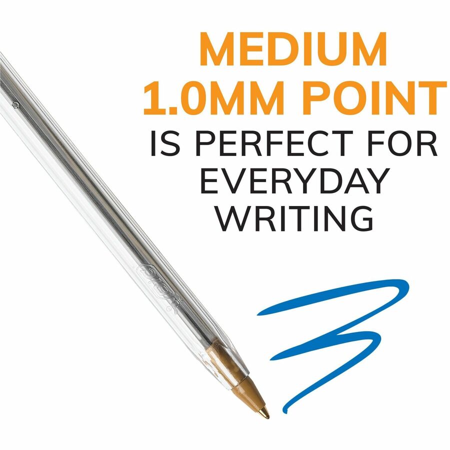 BIC Classic Cristal Ballpoint Pens - Medium Pen Point - 1 mm Pen Point Size - Assorted - Clear Barrel - Brass Tip - 10 / Pack - Ballpoint Retractable Pens - BICMSP101AST