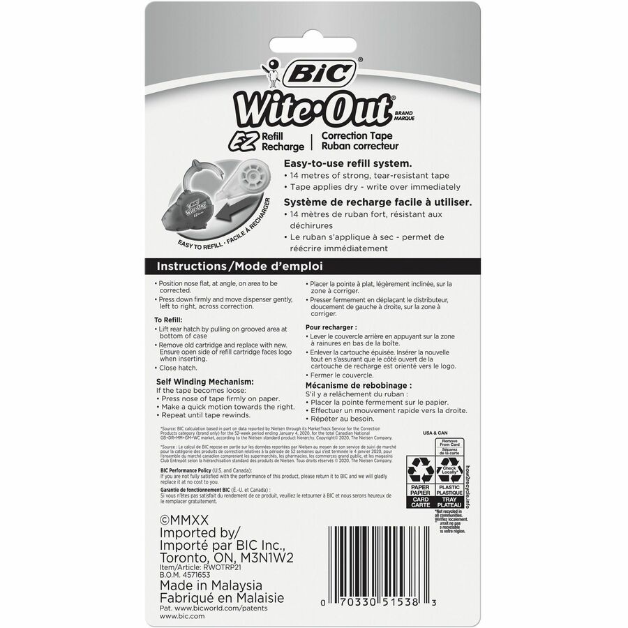BIC Wite-Out Brand EZ Correct Correction Tape White 2-Count