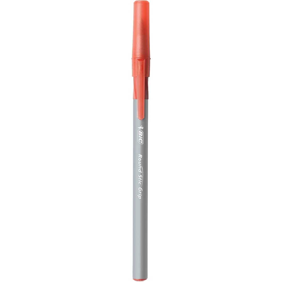 BIC Round Stic Grip Ballpoint Pen - Medium Pen Point - Red - Frost Barrel - Ballpoint Stick Pens - BICGSMG11RD