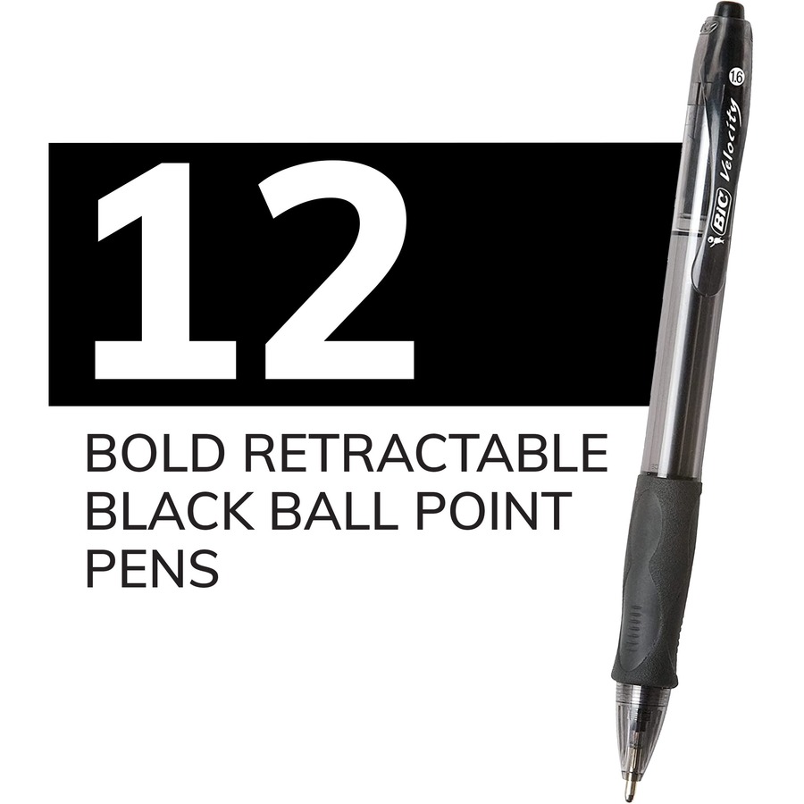 BIC Glide Bold Ball Pen - Bold Pen Point - 1.6 mm Pen Point Size - Conical Pen Point Style - Refillable - Retractable - Black - Black Barrel - 1 / Dozen = BICVLGB11BK