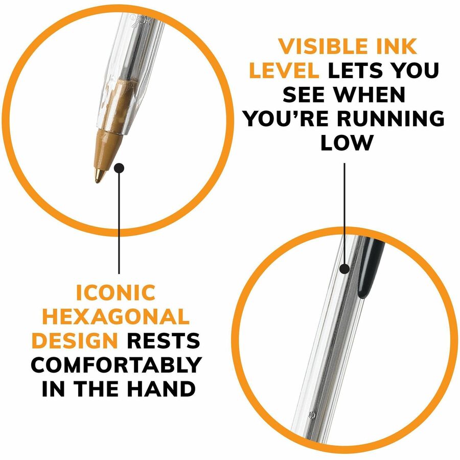 BIC Medium Point Shimmers Stick Pens - Medium Pen Point - 1 mm Pen Point Size - Assorted - Translucent Barrel - Brass Tip - 14 / Pack - Ballpoint Retractable Pens - BICWMS101SHBA