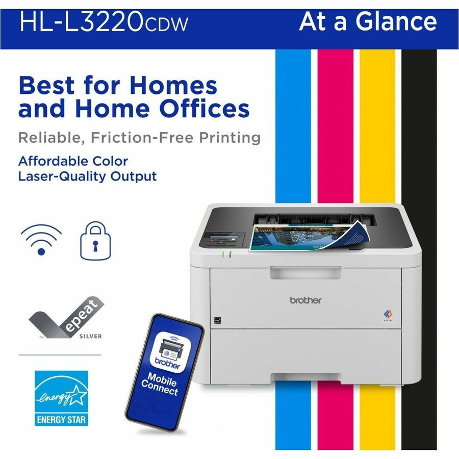 Brother HL-L3220CDW Wireless Compact Digital Color Printer with Laser Quality Output, Duplex and Mobile Device Printing - Printer - 19 ppm Mono/19 ppm Color Print - 2400 x 600 dpi class - Hi-Speed USB 2.0