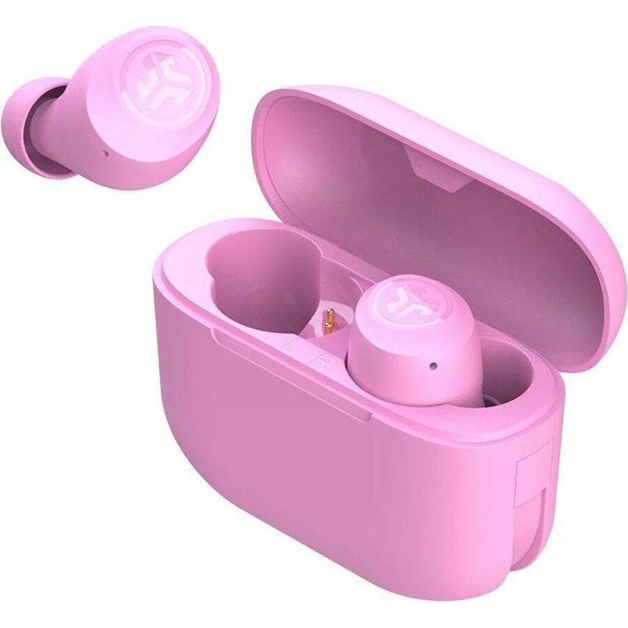 JLab GO Air Pop true wireless earbuds in pink with charging case — alternate view 1