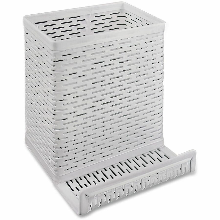 Artistic Urban Collec. Pencil Cup With Phone Stand - 4" Height x 3.5" Width x 3.5" Depth - Metal, Steel - White - Punched Hole, Heavy Duty, Reinforced, Strong, Durable, Rounded Edges - 1 / Each