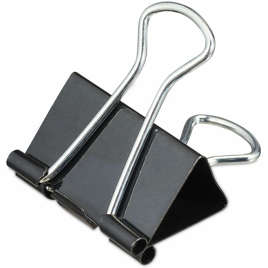 Universal Binder Clip - Medium - 1.3" Width - 0.63" Size Capacity - for School, Home, Office, Paper - Sturdy, Foldable - Black, Silver - Metal, Steel Wire - 12 / Box